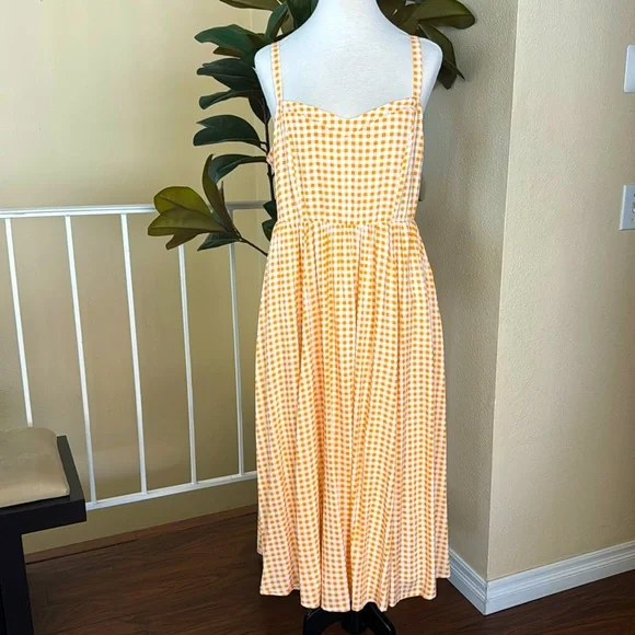 Torrid Midi Challis Skater Yellow Plaid Dress 0/L US 12 - Picture 2 of 16